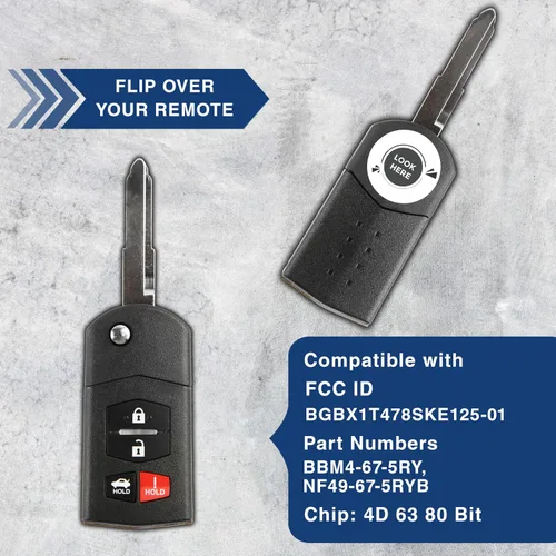 Vista 5 de 2 llaveros de repuesto KeylessOption para Mazda MX-5 Mazda 3 Mazda 6 2010, 2011, 2012, 2013, 2014, 2015, Mazda 3, Mazda 3, Mazda 6, 4 botones