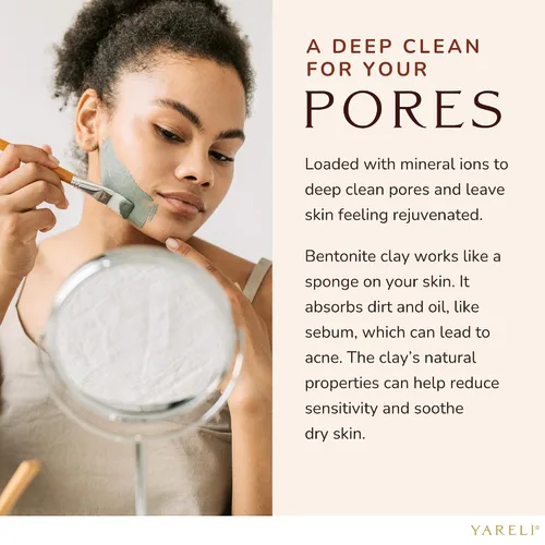 Vista 6 de YARELI Máscara facial en polvo de arcilla de bentonita y baño de limpieza, arcilla curativa india pura, 2 libras (32 onzas)