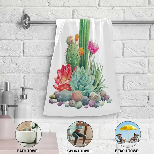 Vista 5 de Vdsrup Juego de 2 toallas de mano de cactus suculentos, toalla de verano de cactus tropical, toallas de baño pequeñas, toallas de baño suaves