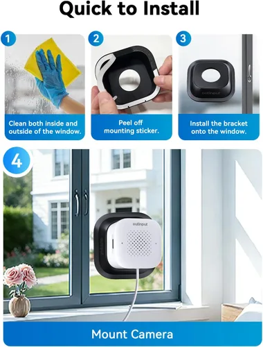 Vista 3 de Outinput Cámara de ventana sin taladro de 3MP 2K para seguridad del hogar, cámara de vigilancia de 2.4G y 5GHz con montaje en ángulo de visión
