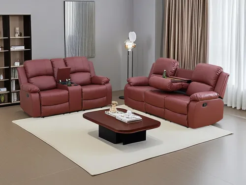Vista 41 de Sofá reclinable manual moderno, sofá reclinable de cuero de 3 plazas, sofá reclinable de sala de estar, sofá con portavasos y mesa abatible
