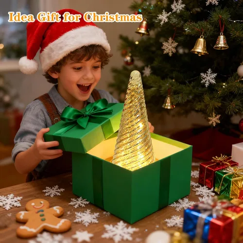Vista 6 de Decoraciones de árbol de Navidad de vidrio para interiores, luz LED de mercurio decorativa de mesa para chimenea y hogar, luces nocturnas