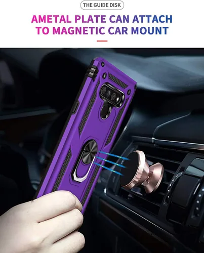 Vista 4 de Funda compatible con LG Stylo 6, con protector de pantalla HD, funda protectora de grado militar con anillo de metal giratorio de 360 grados, funda