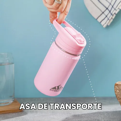 Vista 7 de Hydrapeak Mini botella de agua de 14 onzas con tapa con popote, aislamiento de doble pared de acero inoxidable Botella a prueba de fugas y Negro