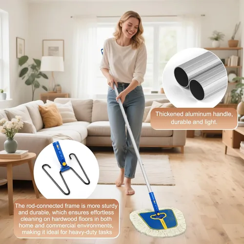 Vista 6 de SOBONNE - Trapeador de polvo comercial para limpieza de pisos de madera dura 2 Reusable Wedge Cotton Mop Pads/61" Long Handle Dry Mop Broom for