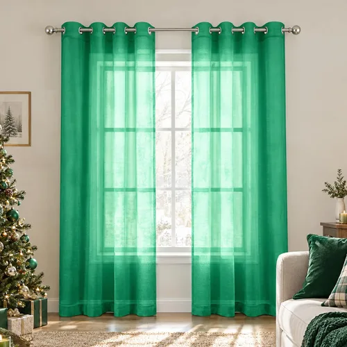 Vista 51 de KOUFALL Cortinas traslúcidas negras de 45 pulgadas de largo para ventanas de sótano, juego de 2 paneles con ojales, cortinas cortas Negro