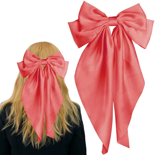 Vista 13 de Pufandor - Lazo para el cabello de satén sedoso para mujeres, lazos rojos para niñas, pasadores de lazo, cola larga con clips, lazos grandes