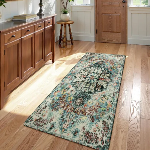 Vista 34 de Lahome Alfombra Floral Bohemio Medaillon - 2x3 Pequeña Alfombra de Baño Rosa Caliente, Alfombra de Cocina, Lavable a Máquina, Antideslizante, Suave