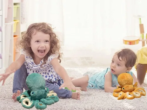 Vista 6 de XIYUAN Juguete de peluche de pulpo, pulpo, lindo muñeco de peluche de ojos grandes, pulpo, animales de peluche, animales marinos de peluche suave