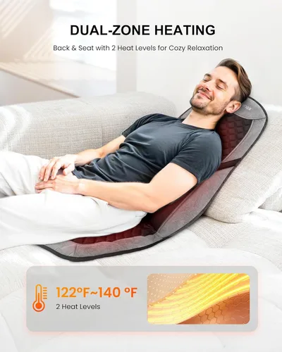 Vista 6 de COMFIER - Masajeador de espalda con calor, almohadilla para silla de masaje, cojín de asiento de masaje con soporte lumbar ajustable, masaje