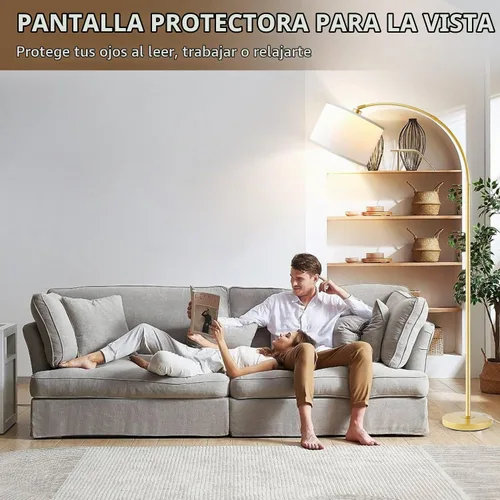 Vista 4 de Lámparas de pie de arco para sala de estar, lámpara de pie moderna con control remoto con regulación continua sin escalones, lámpara alta dorada