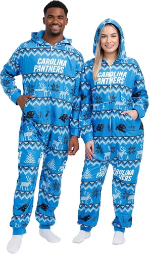 Vista 16 de FOCO Unisex NFL Team Logo Pajamas One Piece Onesie Patrón feo navideño