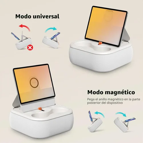 Vista 6 de Soporte magnético de almohada para tableta, soporte de regazo para tablet con dos anillos magnéticos, compatible con teléfonos de 4 a 13 pulgadas