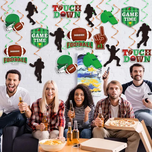 Vista 4 de 48 piezas de remolinos colgantes de fútbol, decoración de fiesta de cumpleaños, serpentinas de pared para colgar en el techo, espirales para fiestas