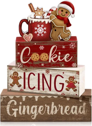 Vista 141 de Moucuny 4 piezas de decoración de mesa de Navidad rosa de chocolate caliente de cacao escalonado, decoración de bandeja escalonada, letrero