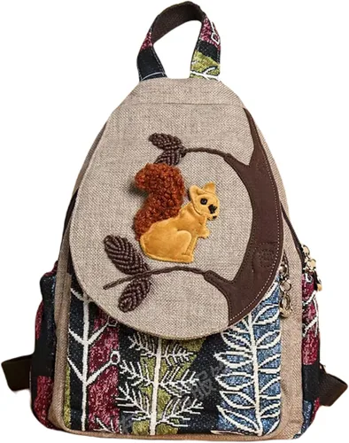 Vista 94 de HUANGGUOSHU Mochila de algodón tejida de algodón bohemio con bordado de lona estilo bohemio con múltiples bolsillos retro linda mochila cartera