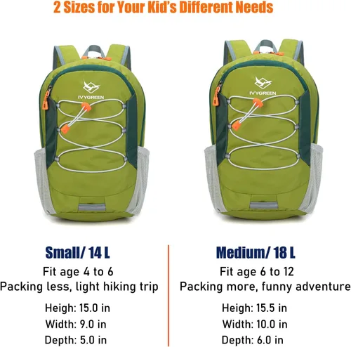 Vista 8 de IVYGREEN Mochila de senderismo para niños pequeños para niños o niñas, mochila pequeña para campamento o viajes (verde militar, S)
