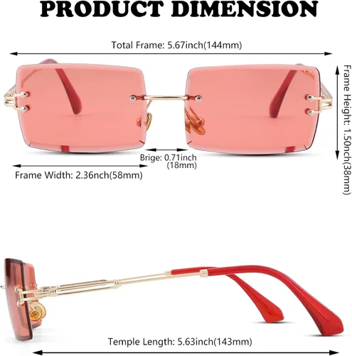 Vista 2 de NULOOQ Gafas de sol rectangulares sin montura para mujeres y hombres, Y2K sin marco, lentes de sol teñidas y gruesas degradadas