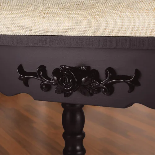 Vista 4 de URFORESTIC Taburete de tocador de madera de roble, moderno taburete de maquillaje con superficie de asiento cóncavo, capacidad de 300 libras, fácil