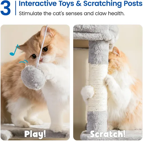 Vista 5 de MWPO Árbol grande para gatos, torre para gatos de interior de 56.1 pulgadas con 2 condominios grandes para gatos, soporte de varios niveles