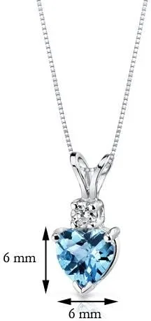 Vista 7 de Peora - Colgante de topacio azul suizo de oro blanco de 14 quilates con forma de corazón y topacio azul suizo de 1 quilate + pendientes de tuerca