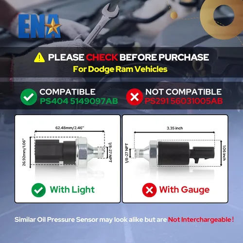 Vista 2 de ENA Interruptor de sensor de presión de aceite para PS404 4868672AA 5149059AA compatible con Dodge Ram 1500 2500 3500 Dakota Jeep Grand Cherokee