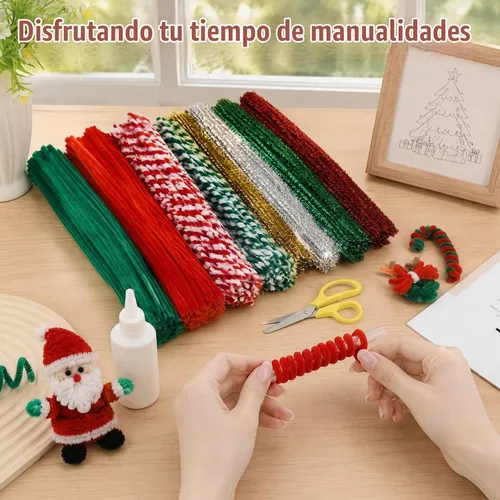 Vista 5 de 200 piezas de limpiadores de tuberías artesanales con purpurina de Navidad Navidad -200 piezas