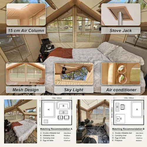 Vista 5 de SENLEETO Tiendas inflables para acampar, gran tienda de camping inflable con bomba manual, tiendas inflables fáciles de montar para 4-6 personas