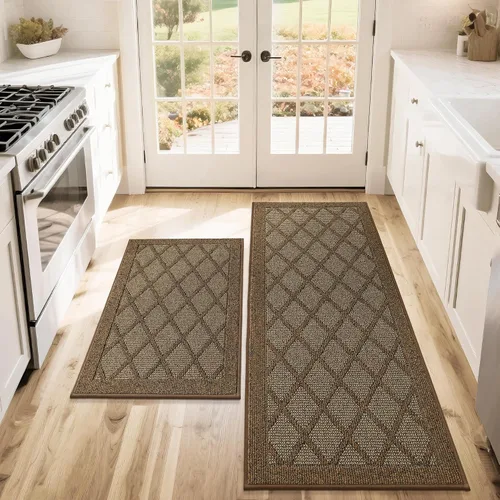 Vista 10 de COSY HOMEER Juegos de 2 Alfombras de Cocina Lavables Antideslizantes Tapetes de Cocina para Piso Absorbentes Alfombra Corredor de Cocina
