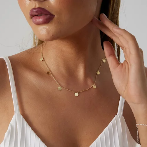 Vista 3 de MIDEEO - Collares con colgante de hoja de oro de 14 quilates para mujer, gargantilla con moneda o sol, medallón delicado con luna y estrella