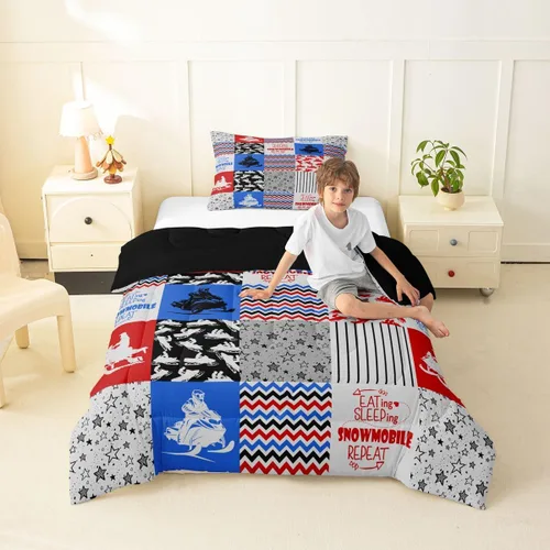 Vista 77 de Erosebridal Softball Comforter Set Patchwork Buffalo Plaid Twin Bedding Sets for Girls Kids Teens Child Galaxy Stars Ball Game Baseball Comforter