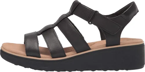 Vista 8 de Clarks Sandalias de cuña Gladiator para mujer, tamaño de plantilla AD, Cuero negro