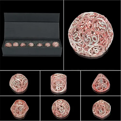Vista 4 de Dados DND, dados de metal huecos D&D, dados de pulpo con diseño de bola redonda única con caja de regalo para juegos de mazmorras y dragones, 7
