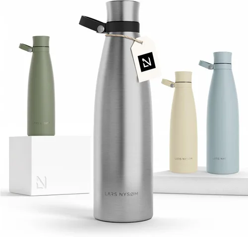 Vista 13 de LARS NYSØM Botella de agua aislada de acero inoxidable de 25 onzas, 34 onzas, frasco térmico aislado para bebidas calientes y frías, botella a Beige