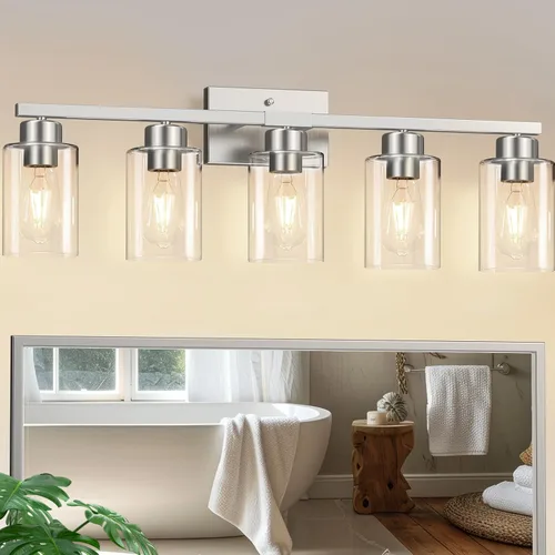 Vista 20 de IZORRO Lámparas de baño, modernas luces de tocador, accesorios de iluminación de baño sobre espejo con pantalla de vidrio transparente, aplique