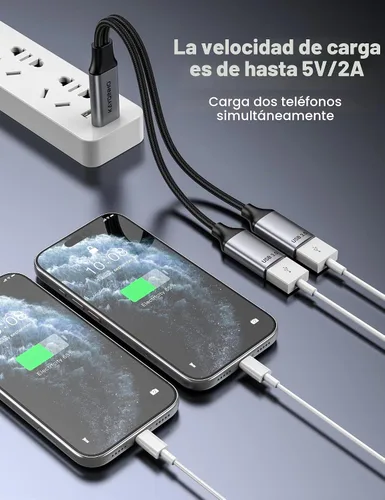 Vista 5 de Divisor USB 3.0 de 1 en 2 salidas, cable USB divisor Y, cable USB macho a 2 hembras para PC, tableta, portátil, MacBook, teclado, PS4, PS5, mouse