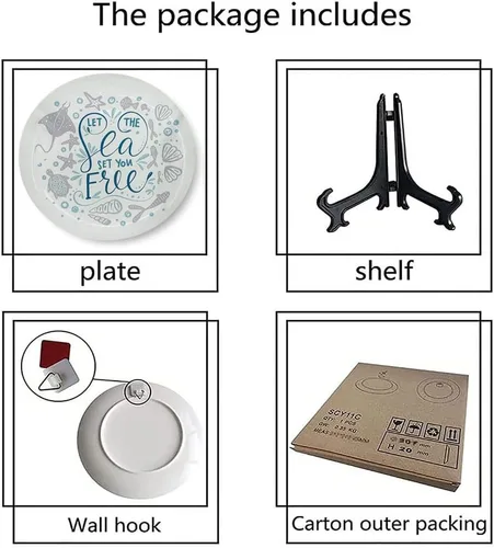 Vista 6 de Placa de exhibición de cerámica, placa decorativa colgante de cerámica náutica, con cita gratuita con mariscos, 10 pulgadas, placa de cerámica