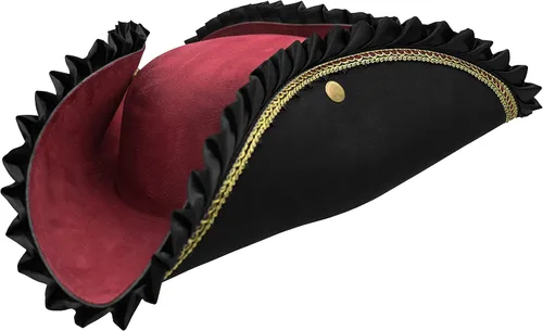 Vista 2 de Nicky Bigs Novelties Sombrero de pirata de tricornio negro de lujo accesorio de disfraz