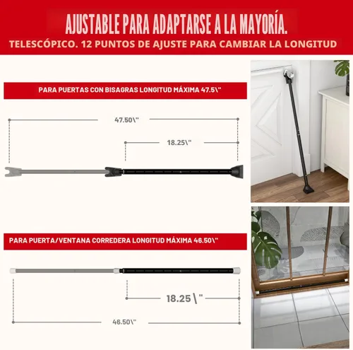 Vista 2 de SECURITYMAN Barra de seguridad para puerta 2 en 1 y barra de seguridad para puerta corredera – Jammer de puerta construida de hierro de alta calidad