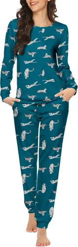 Vista 53 de Ekouaer - Conjunto de pijama de manga larga para mujer, ropa de dormir suave con cuello redondo y bolsillos, conjuntos de ropa de descanso Negro
