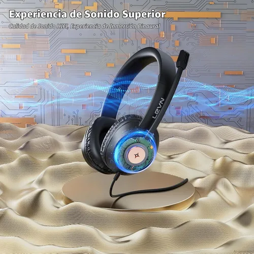 Vista 2 de LEVN Auriculares con micrófono, auriculares USB con micrófono para PC, auriculares con micrófono para PC con micrófono con cancelación de ruido
