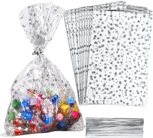 Vista 24 de 100 bolsas de regalo con estampado de estrellas de 3 x 5 pulgadas, bolsas de regalo de celofán, bolsas de regalo de celofán, bolsas de regalo