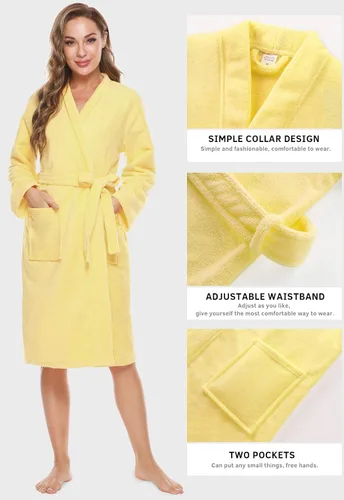 Vista 2 de Kniffi Bata de baño tipo kimono para mujer, bata de tela de rizo hasta la rodilla