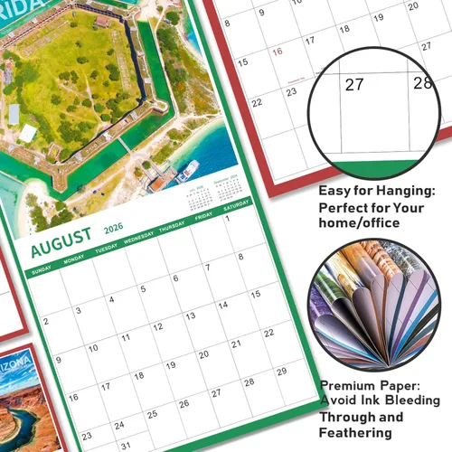 Vista 3 de Calendario 2026, calendario mensual de pared cuadrado 2026 con papel grueso, enero 2026 a diciembre 2026, 12 x 24 pulgadas (abierto), calendario