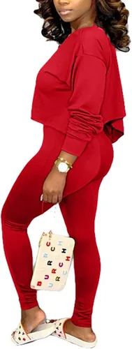Vista 4 de GEMEIQ Conjunto deportivo de dos piezas de manga larga con cuello redondo y pantalones largos para mujer