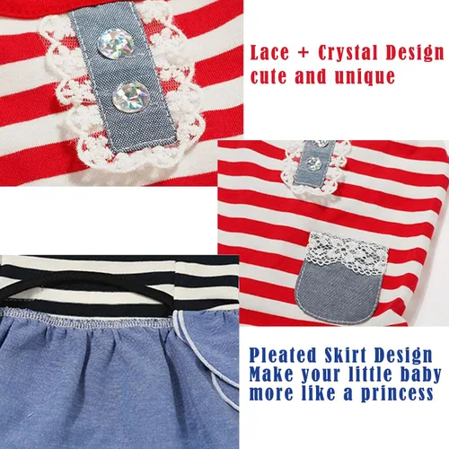 Vista 2 de Vestidos de perro para perros pequeños, chihuahua, vestido de mezclilla para mascotas, lindas faldas de camiseta a rayas, faldas de princesa Yorkie