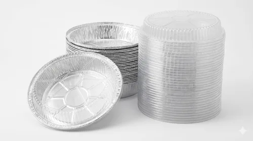 Vista 2 de DCS Deals - Paquete de 40 sartenes redondas de aluminio con 40 tapas de cúpula, bandejas desechables de papel de aluminio para pasteles, aptas