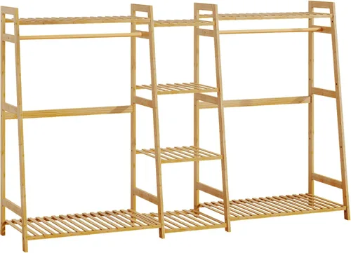 Vista 9 de BAMBOOHOMIE Perchero de ropa para niños con estantes, perchero de ropa de bambú para niños, niños y bebés, perchero de almacenamiento para vestirse