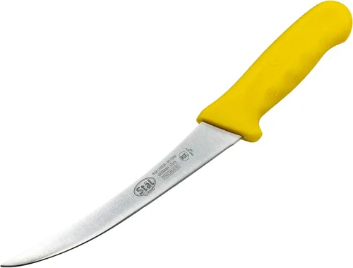 Vista 4 de Winco Cuchillo para deshuesar de acero alemán de grado comercial de 6 pulgadas, curvado, amarillo
