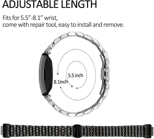 Vista 5 de Metal Bracelet Compatible with Fitbit Inspire/Inspire HR/Inspire 2 Bands, Stainless Steel Replacement Strap Wristband Accessories for Inspire